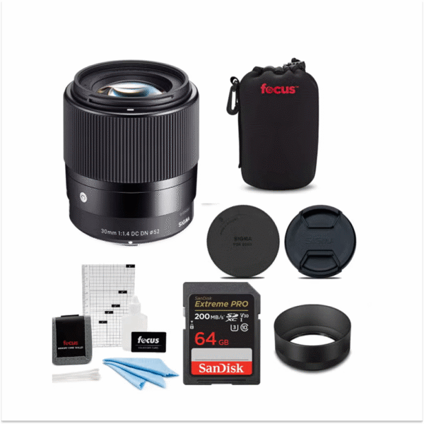 Sigma 30mm f/1.4 DC DN Contemporary Prime Lens for Sony E-Mount w/ 64GB Extreme PRO Bundle