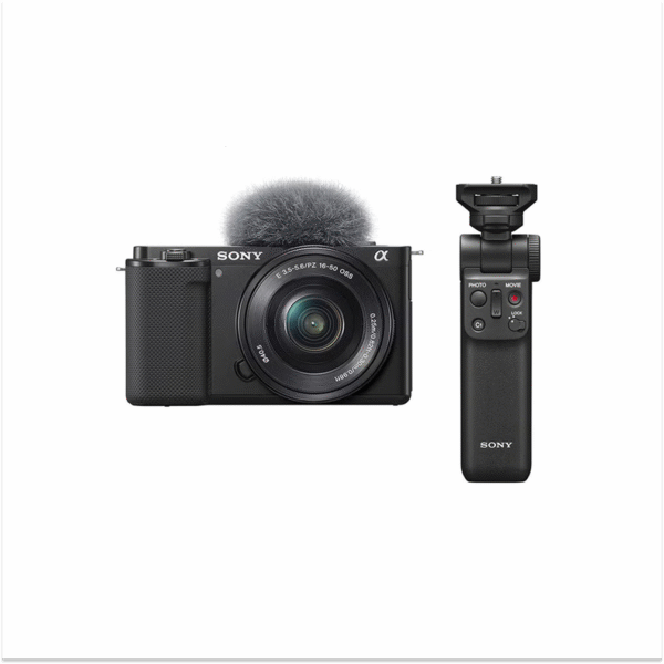 Alpha ZV-E10L Interchangeable Lens Vlog Digital Camera with 16-50 mm Lens and Free Wireless Grip with remote control and tripod feature, 24.2MP, Black