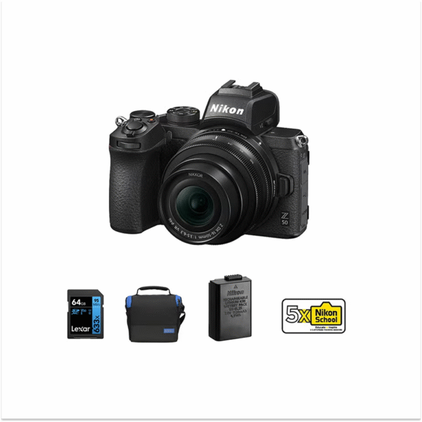 Nikon Z50 Mirrorless Camera With 16-50mm Bundle With Accessories Kit + EN-EL25 Battery + Case + 64GB Card +5 X Nikon School
