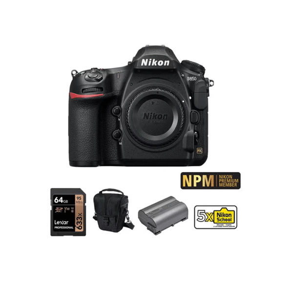 Nikon D850 DSLR Camera Body only + EN-EL15B Battery + Case + 64 GB Card + Nikon Premium Membership + 5 X Nikon School